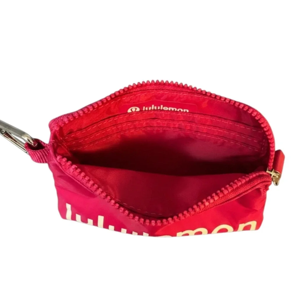 Lululemon Zip Card Pouch Keychain Wallet Hot Pink Neon Coin Purse Card Holder